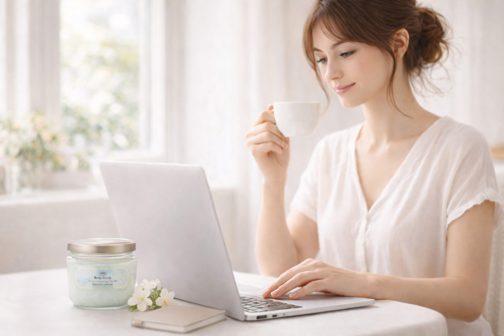 週末のゆったりした時間にSABONのケアアイテムを使うイメージ